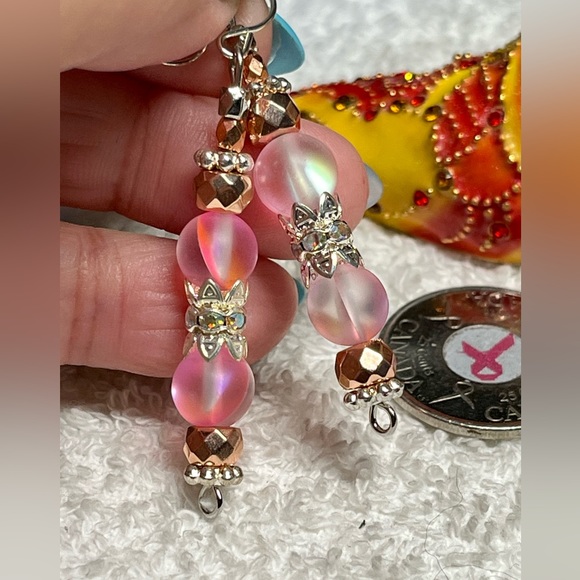 Cute mermaid glass earring in silver and rose gold - Picture 7 of 8